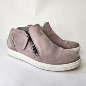 Ecco Soft 7 Low Cut Ankle Boot Gray Suede Side Zip Bootie EU 36 US 5-5.5